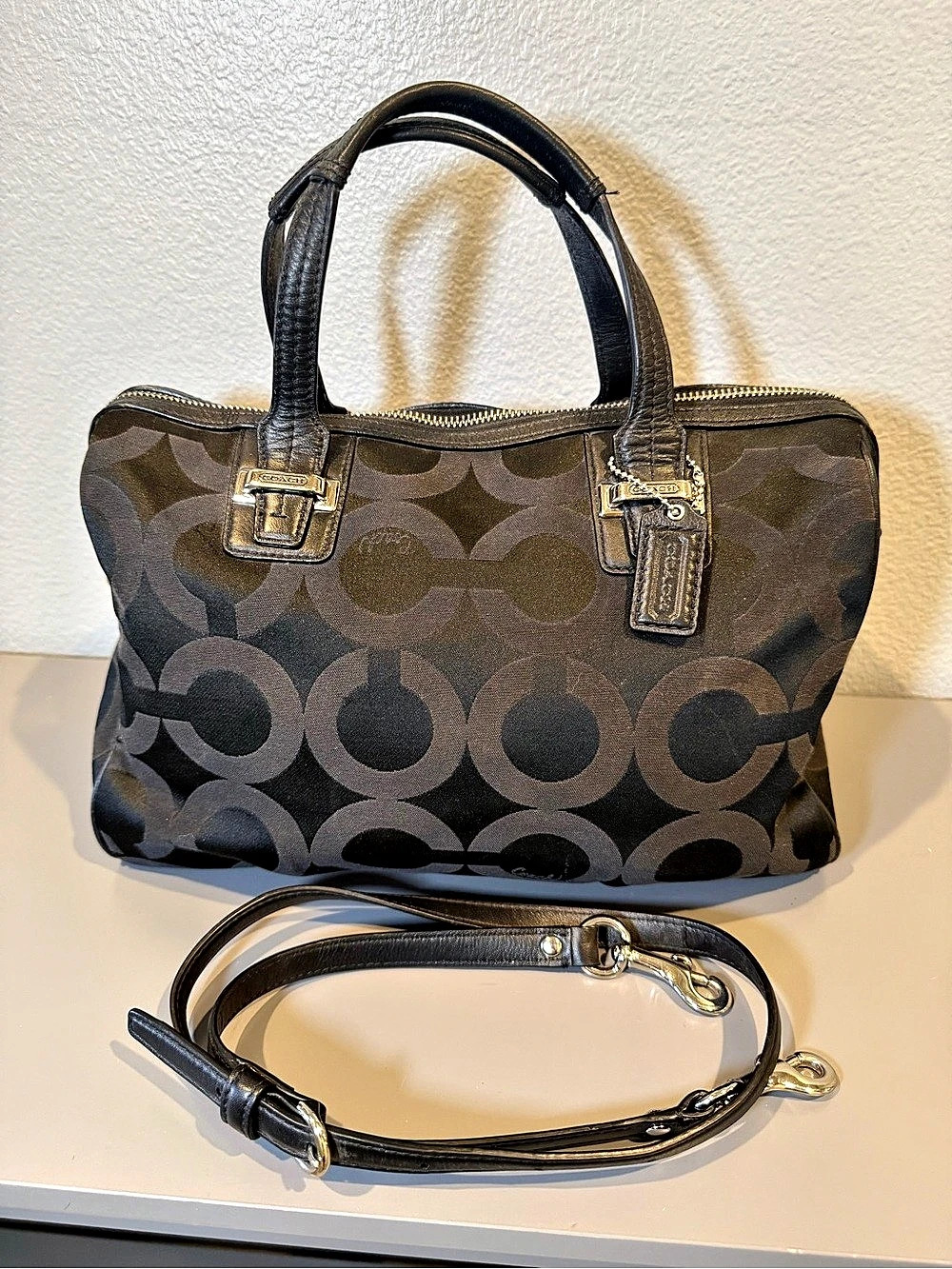 Coach Taylor Op Art Satchel Black